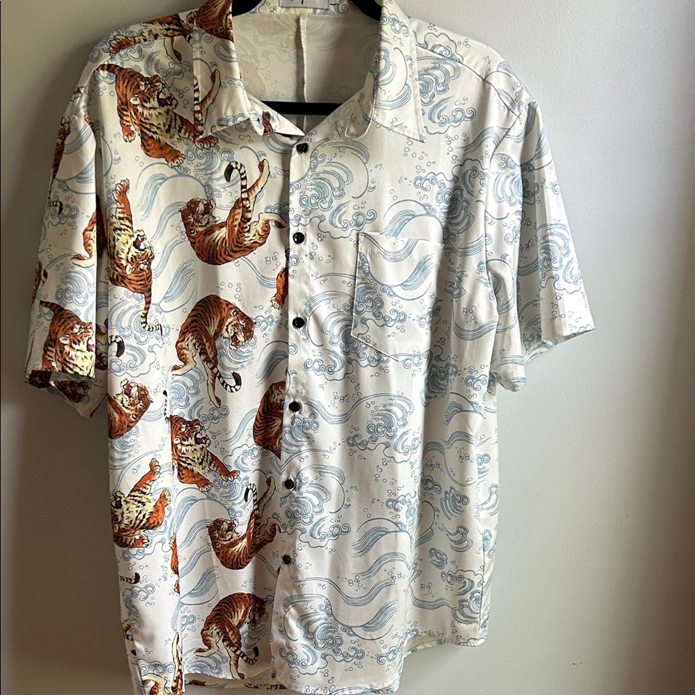 Volcom White And Blue Tiger Wave Shirt - image 1